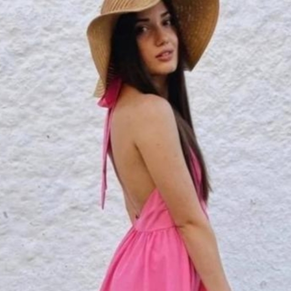 NWT Zara Pink Poplin Halter Neck Dress, Size M - Picture 5 of 13